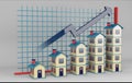 3d render illustration of housing investment. home and apartments in row increase with arrow indicating increase in investment Royalty Free Stock Photo