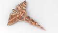 3D rendering - rose gold caduceus symbol