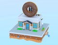 3D render Illustration. Isometrc icon of donut shop.