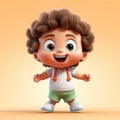 Colorful 3d Illustration Of A Cartoon Kid With Curly Hair And Shorts