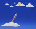 3d render illustration Launching rocket model taking off Cartoon style