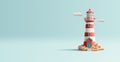 3d render illustration of a lighthouse with beacon, red and white building, isolated digital icon Royalty Free Stock Photo