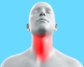 3d render illustration of male figure with throat pain