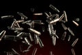 3d render illustration of metal bullets flying on dark background