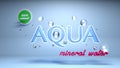 3d render illustration. Mineral water label. Text AQUA natural mineral water