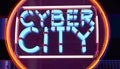 3d render illustration of neon cyber city sign