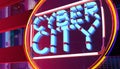 3d render illustration of neon cyber city sign