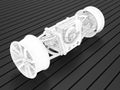 3D rendering - outlined hand drawn car front wheel suspension system
