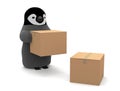 Penguin carrying a cardboard box