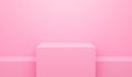 3D render illustration of pink abstract geometric background or texture. Bright pastel podium or pedestal backdrop. Blank minimal