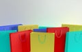 3D render illustration. Set of colorful paper shopping bags on white background. Concept of commercial business retail sale and Royalty Free Stock Photo