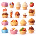 3d render illustration. Set of icons with sweets. Modern trendy design. Isolated on white background. Buttercream Cakes. icecream