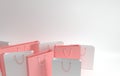 3D render illustration. Set of pastel colored paper shopping bags on white background. Concept of commercial business retail sale Royalty Free Stock Photo