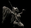 3d render illustration of stone angel statue with spear and armor on dark background Royalty Free Stock Photo