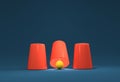 3D render Illustration. A shell game: three thimbles and a ball
