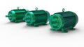 3D rendering - Green detailed electric motors Royalty Free Stock Photo