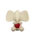 3d render illustration of a toy elephant model holding a plush red heart pillow, isolated on white background Royalty Free Stock Photo