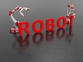 3D rendering - industrial robotic arms placing the ROBOT text