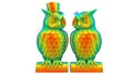 3D rendering - rainbow colored owls statuette