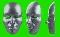 3d render illustration of winking theatrical mask on greenscreen backgorund