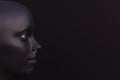 3d render of a black human face on a black background