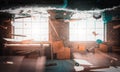 3d render image of a completely flooded carpentry workshop