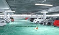 3d render image of a flooded underground parking