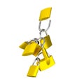 3D render image of hanging golden padlocks on the white