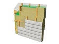 3d render image of insulated frame house wall.