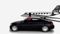 3D render image of a limousine and a private jet Royalty Free Stock Photo