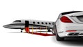 3D render image of a limousine and a private jet