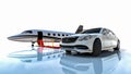 3D render image of a limousine and a private jet