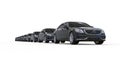 3D render image of a line of black limousines