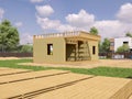 3d render image of modern frame house. 3D illustration of modern house.