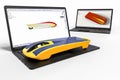 Computer aided design with 3D software. solar car development with the help of computers softwares Royalty Free Stock Photo