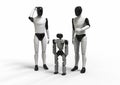two humanoid robots teaching mini robots