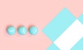 3d render image of a series of blue tennis balls on a pink and white background