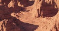 3d render of imaginary mars planet terrain, Mars planet landscape, orange eroded desert with mountains and sun, realistic science