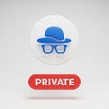 3D Incognito Mode Icon with Private Button on White Background symbol Royalty Free Stock Photo