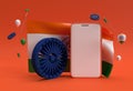 3D Render India Flag with Smartphone Mockup Design