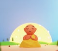 3D Render Of Indian Sage Or Brahmin Meditating Against Blurred Sunrise