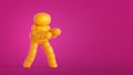 3d render, inflatable cartoon character boxing or fighting. Funny mascot isolated on pink background, active pose