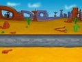 Cartoon road going left to right across a desert background - 3D Illustration