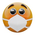 3D render of interested begging eyes emoji face in medical mask protecting from coronavirus 2019-nCoV