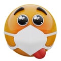 3D render of interested begging eyes emoji face in medical mask protecting from coronavirus 2019-nCoV