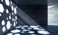 hexagonally shaped perforated walls and light beams entering