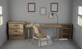 3d render interior room. minimal style design. working desk. home interior design. template for website, wallpaper, and mockup