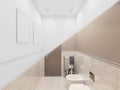 3D render, interior of the toilet in a private cottage. Toilet interior design illustration in traditional modern style Royalty Free Stock Photo
