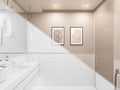 3D render, interior of the toilet in a private cottage. Toilet interior design illustration in traditional modern style Royalty Free Stock Photo