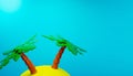 3d render of island with palm tree on blue background.Digital image illustration. Royalty Free Stock Photo